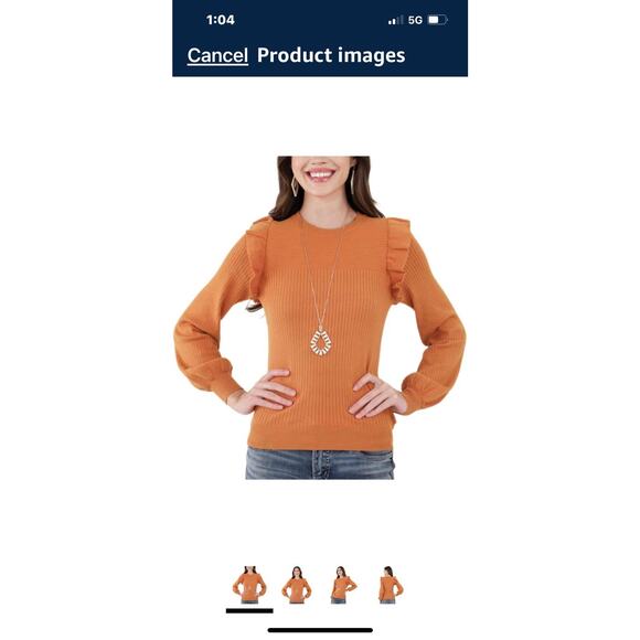 Deep Self Sweater Womens Medium Ruffled Shoulder Peasant Sleeve Ribbed Small - Picture 3 of 12